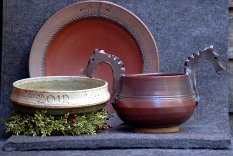 Red platter, Ale bowl, and God Jul 2012 bowl
